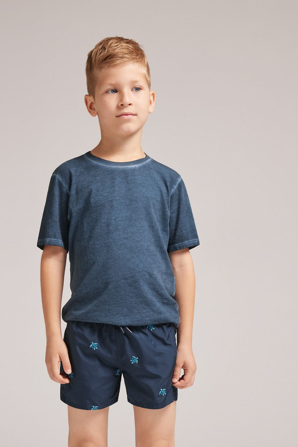 bermuda de banho com estampa de tartarugas infantil - azul