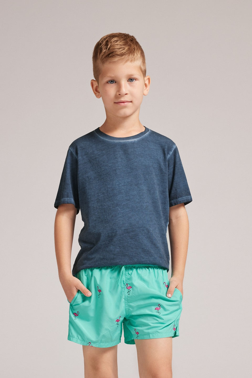 bermuda de banho com estampa de flamingos infantil - verde