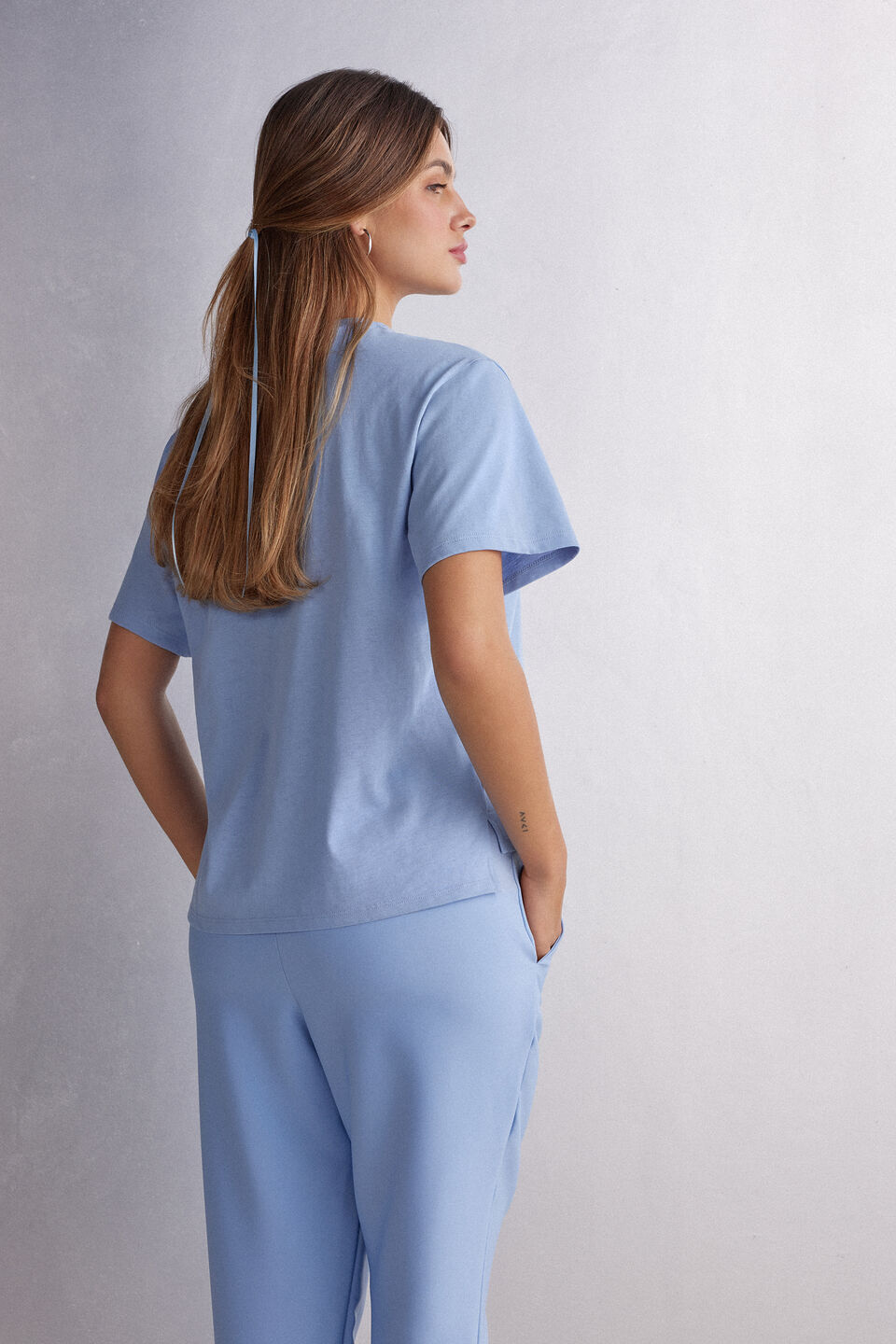 blusa de manga curta boxy fit em algodão - azul