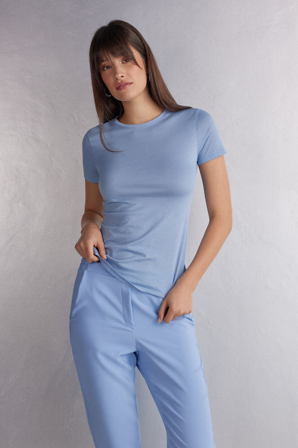 blusa de manga curta em algodão ultrafresh - azul