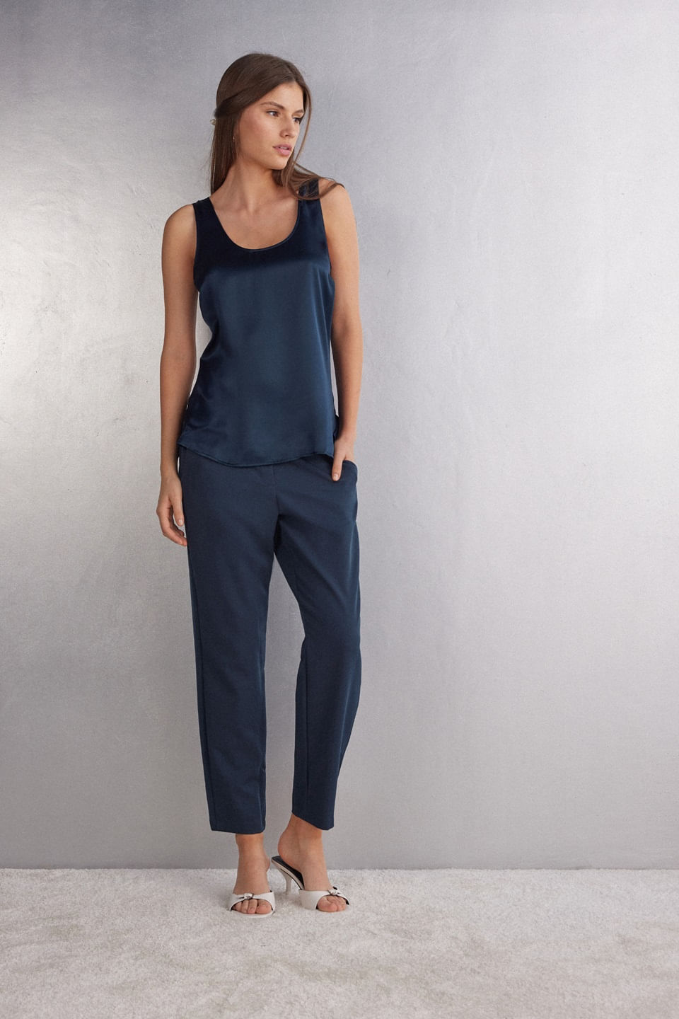 regata em seda e modal - azul