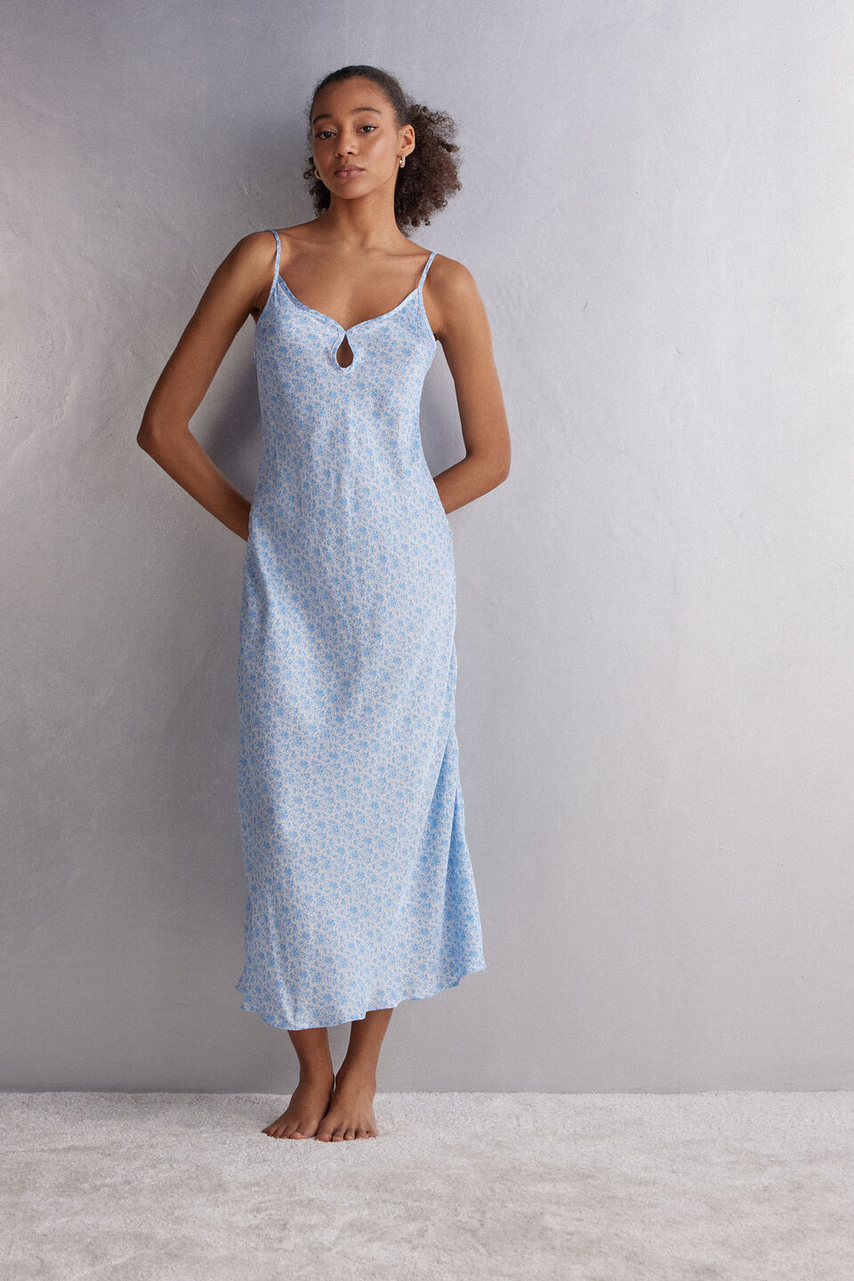 camisola longa em cetim sweet talking - azul