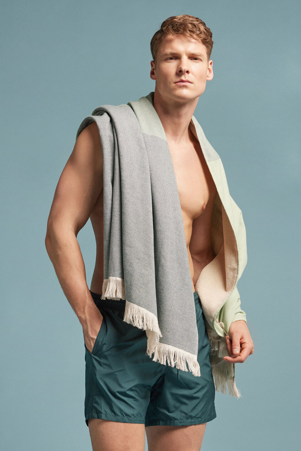 toalha de praia color block - verde