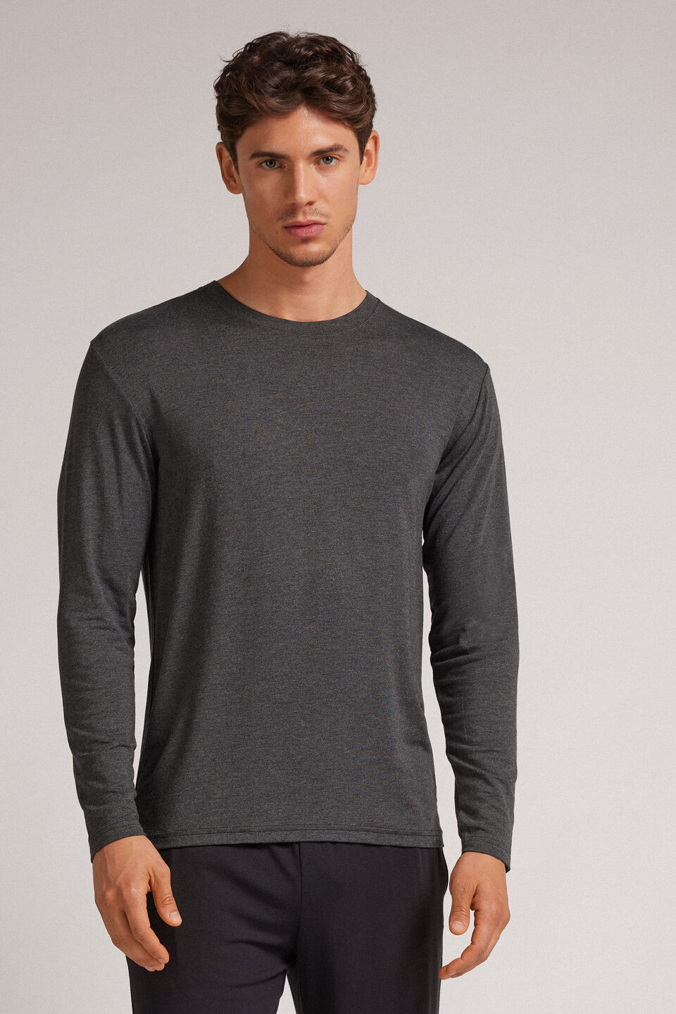 camiseta de manga comprida soft silk - cinza