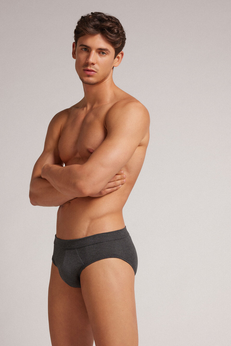 cueca slip em modal e seda - cinza