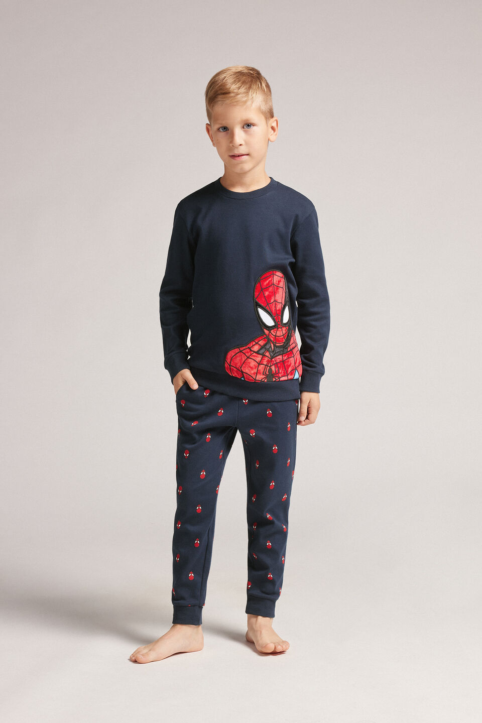 pijama comprido homem-aranha em algodão infantil - azul