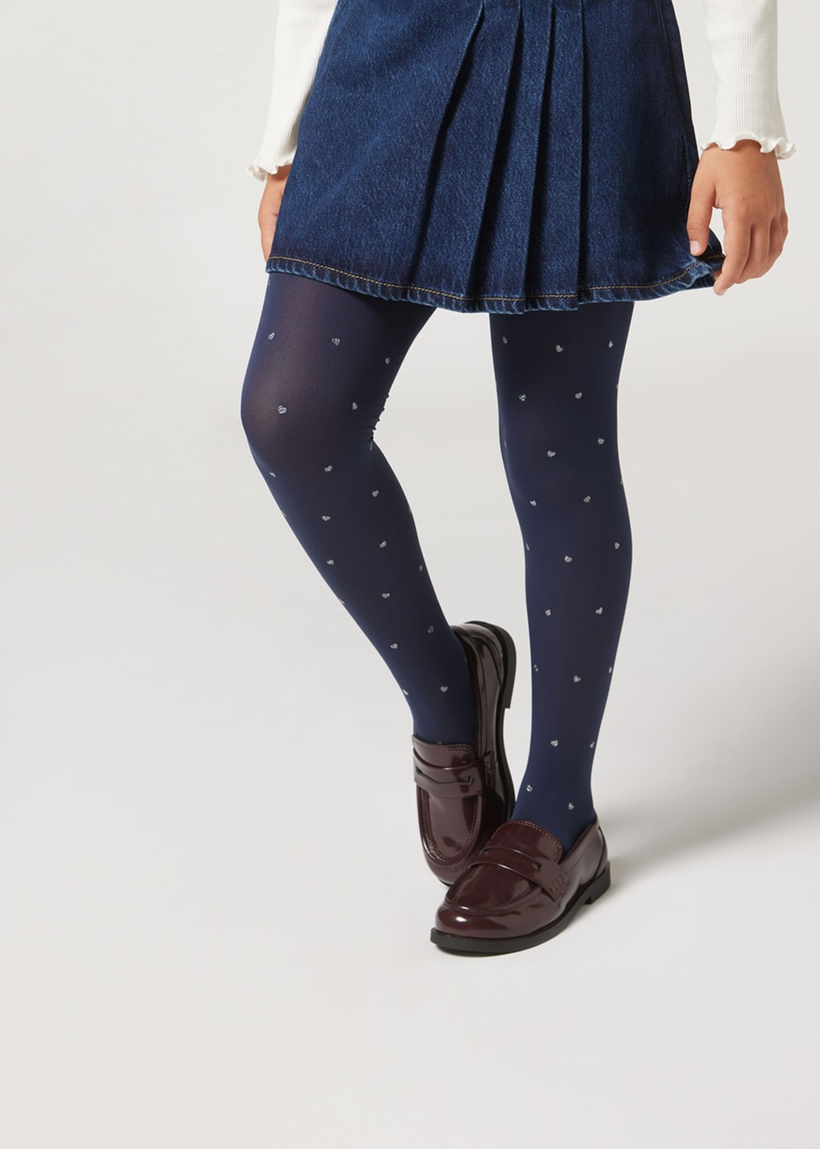meia-calça opaca com glitter infantil - azul