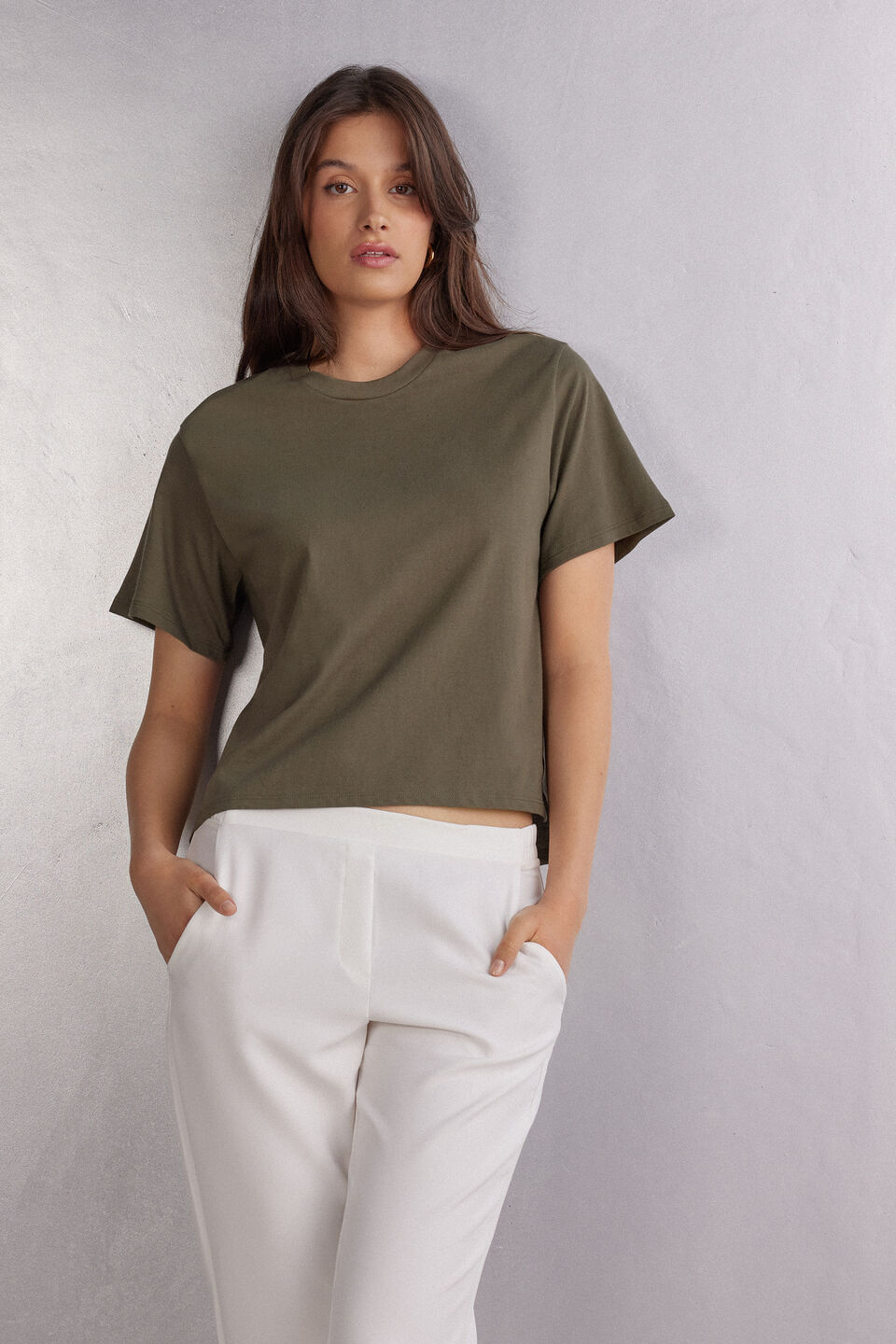 blusa de manga curta boxy fit em algodão - verde
