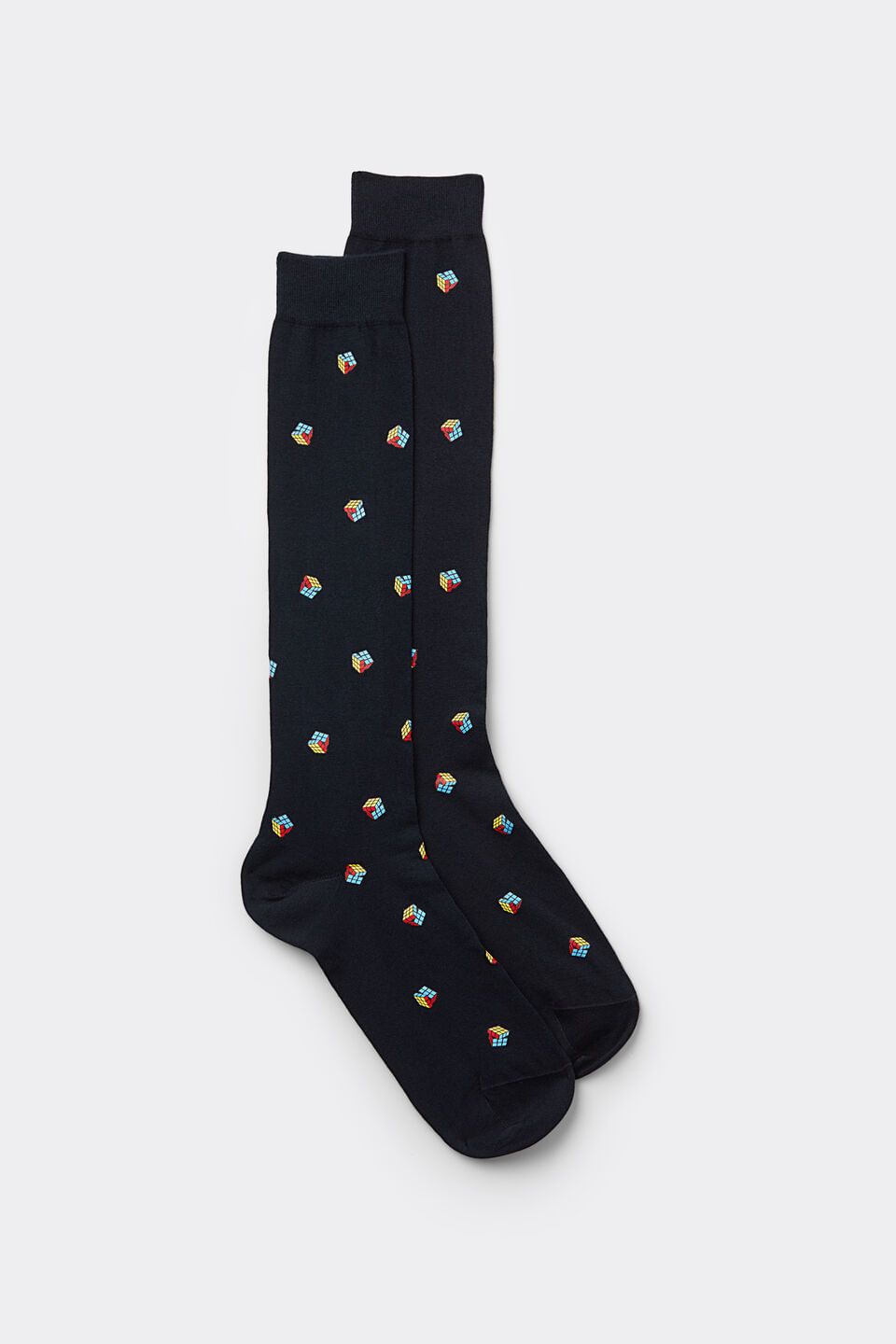meias altas com estampa de cubo em algodão - azul