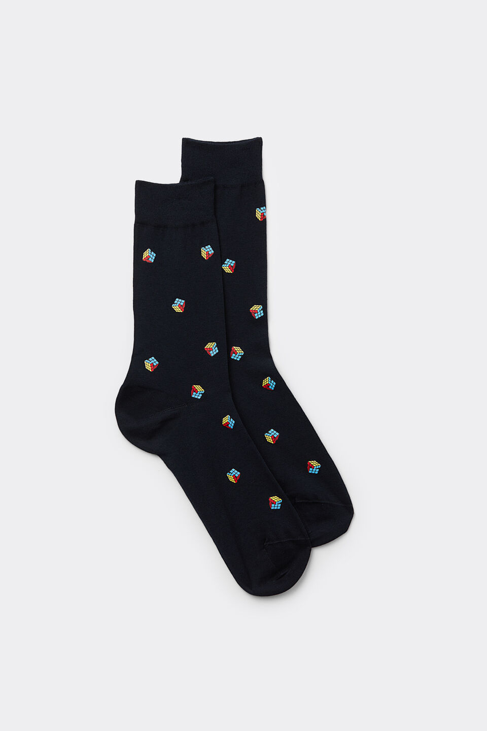 meias curtas com estampa de cubo em algodão - preto