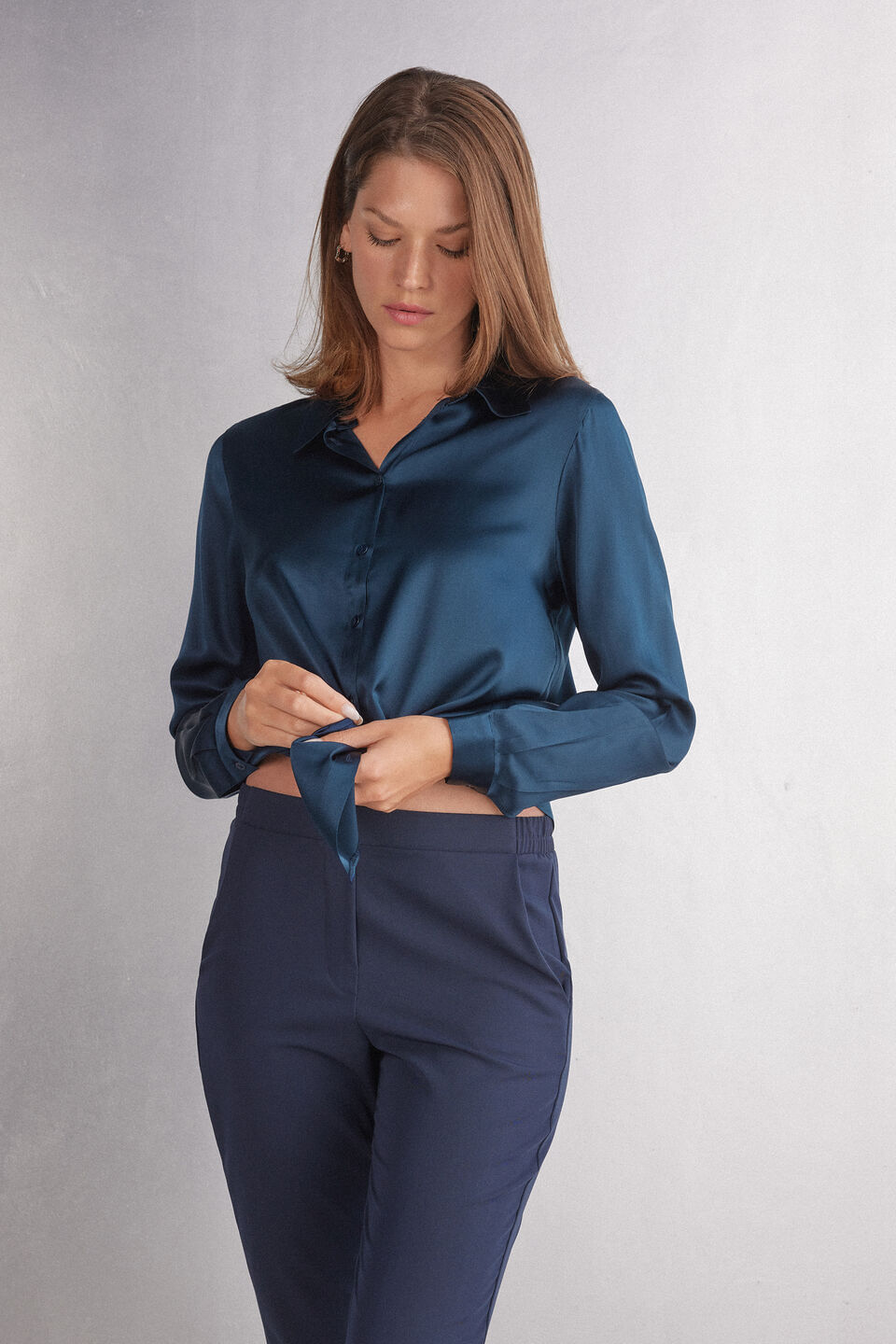 camisa em seda - azul