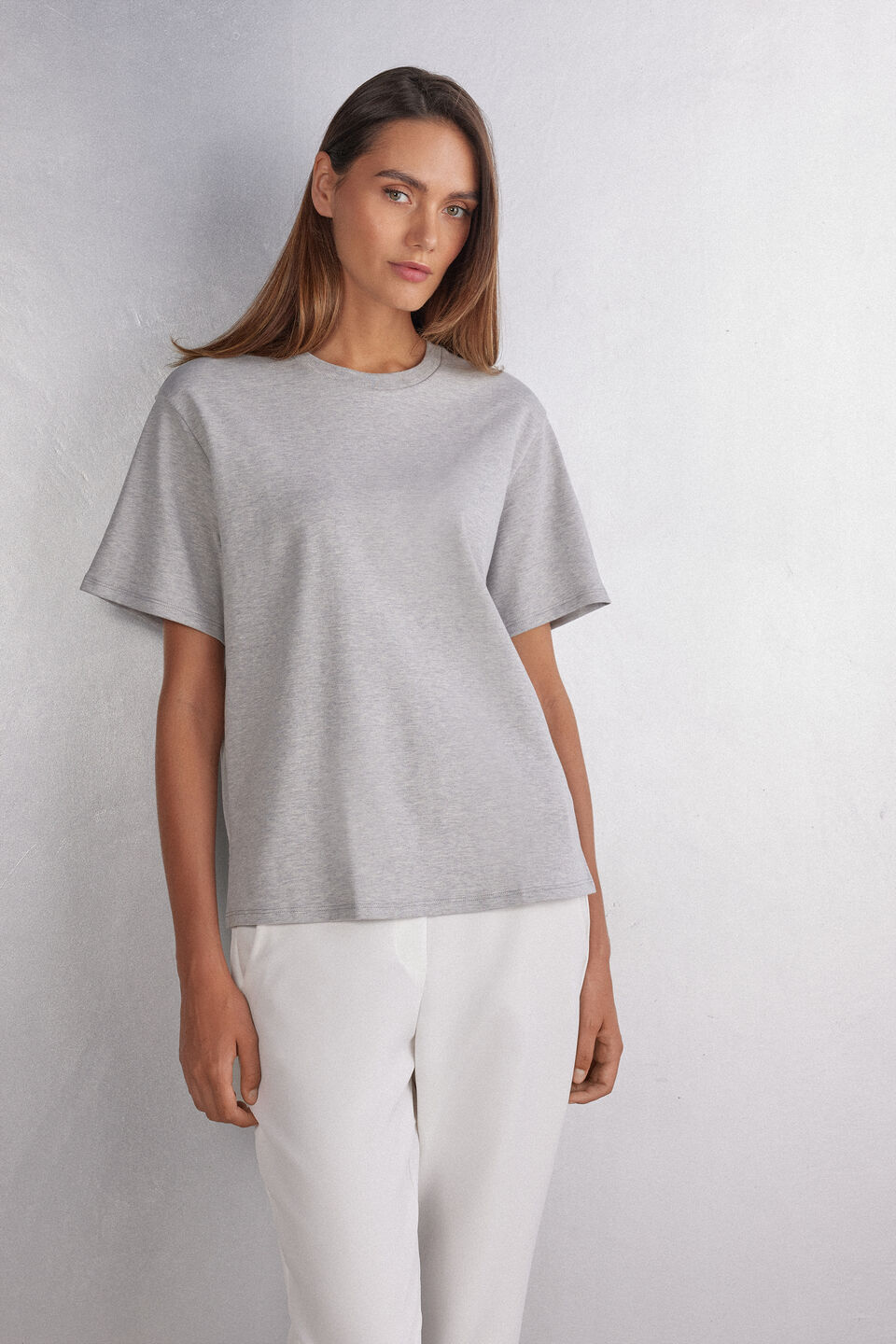 blusa de manga curta em algodão - cinza