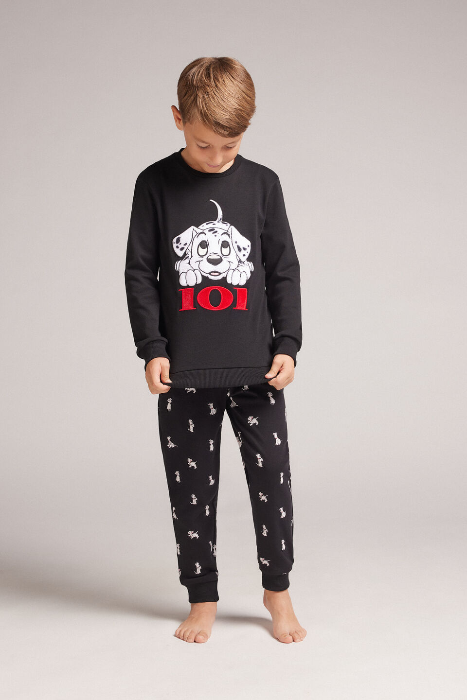 pijama comprido 101 dálmatas infantil - preto