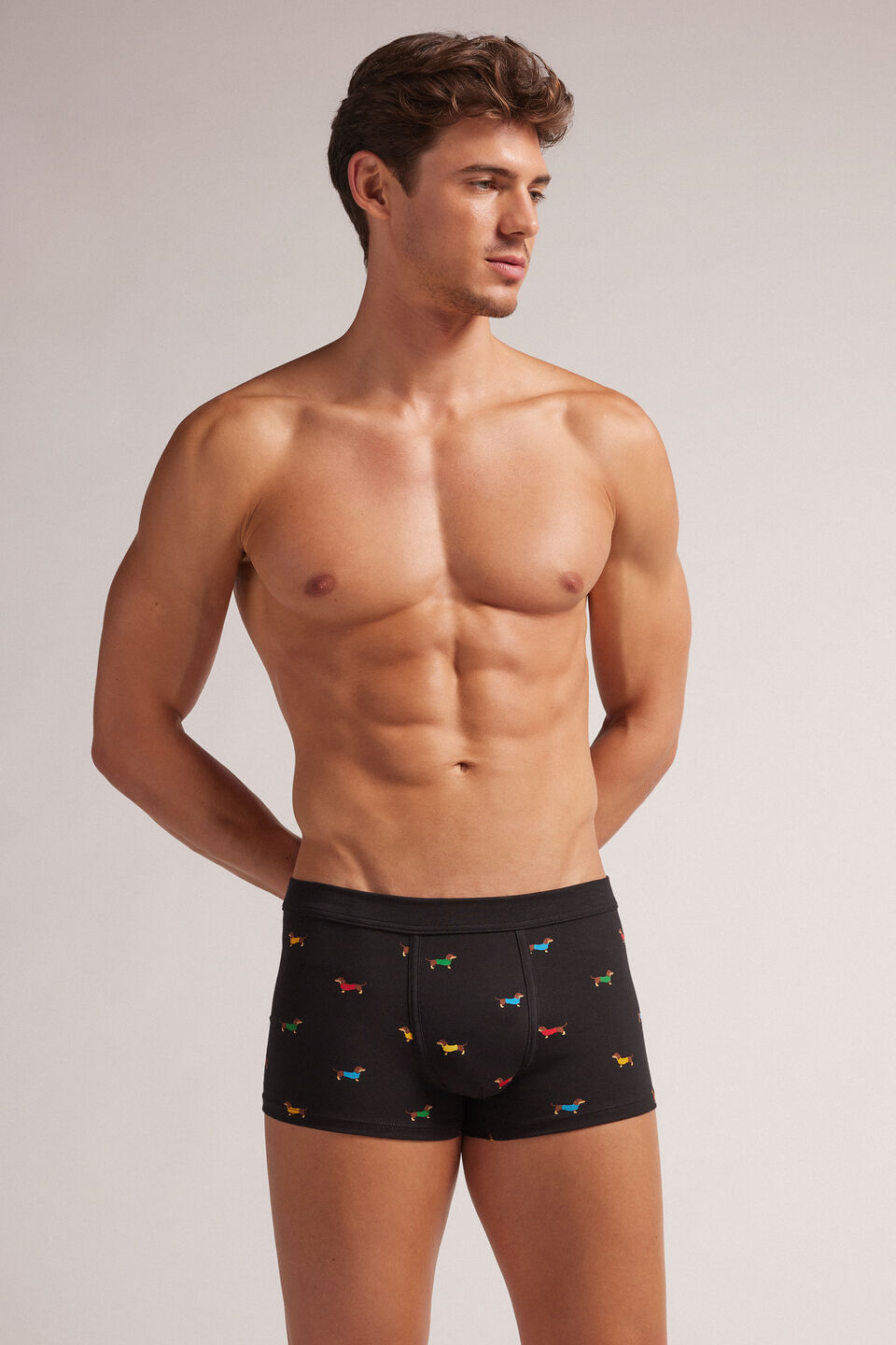 cueca boxer em algodão supima com estampa de cachorros - preto