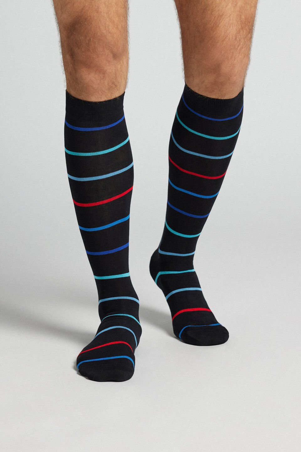 meias altas em algodão fio de escócia com estampa - preto