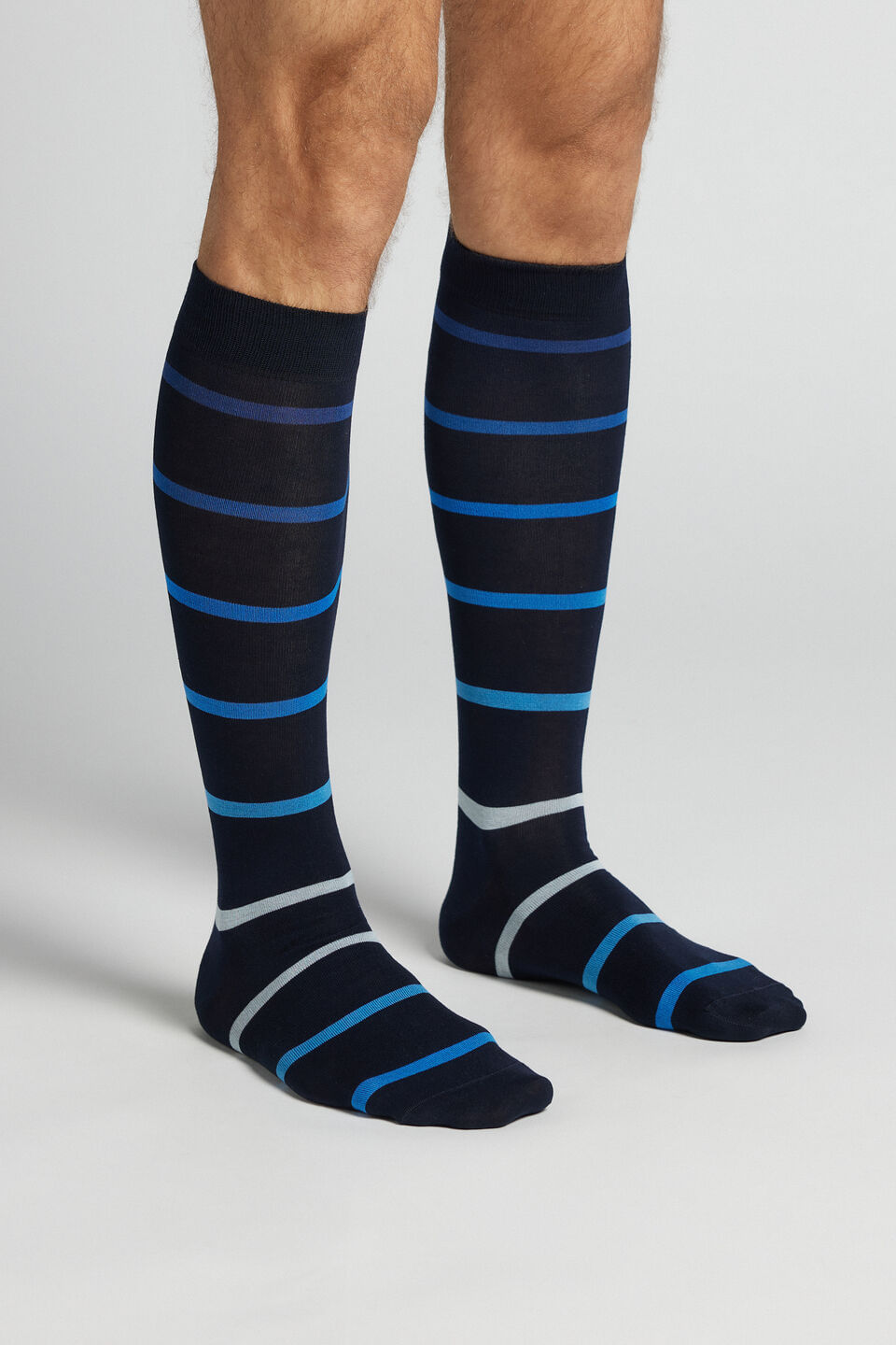 meias altas em algodão fio de escócia com estampa - azul