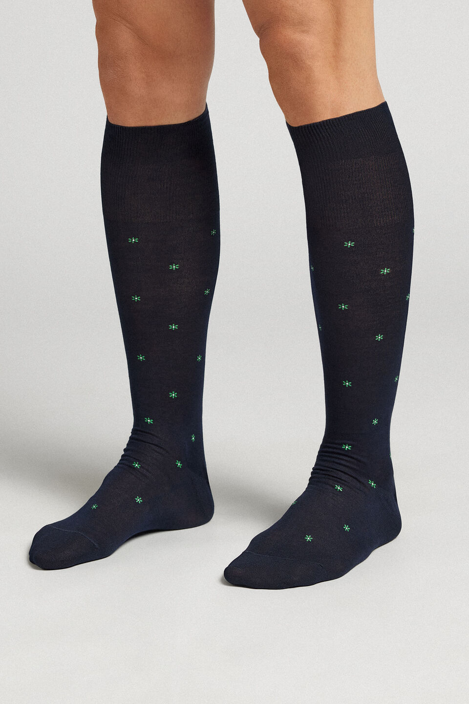 meias altas em algodão fio de escócia com estampa - azul