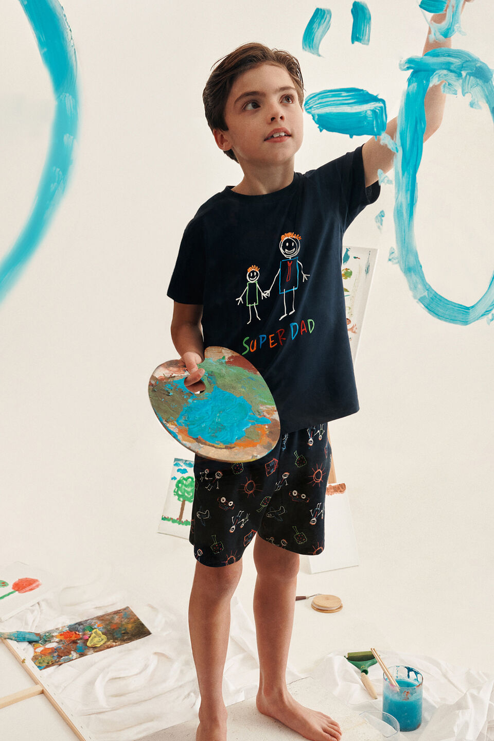 pijama curto super dad em algodão infantil - azul