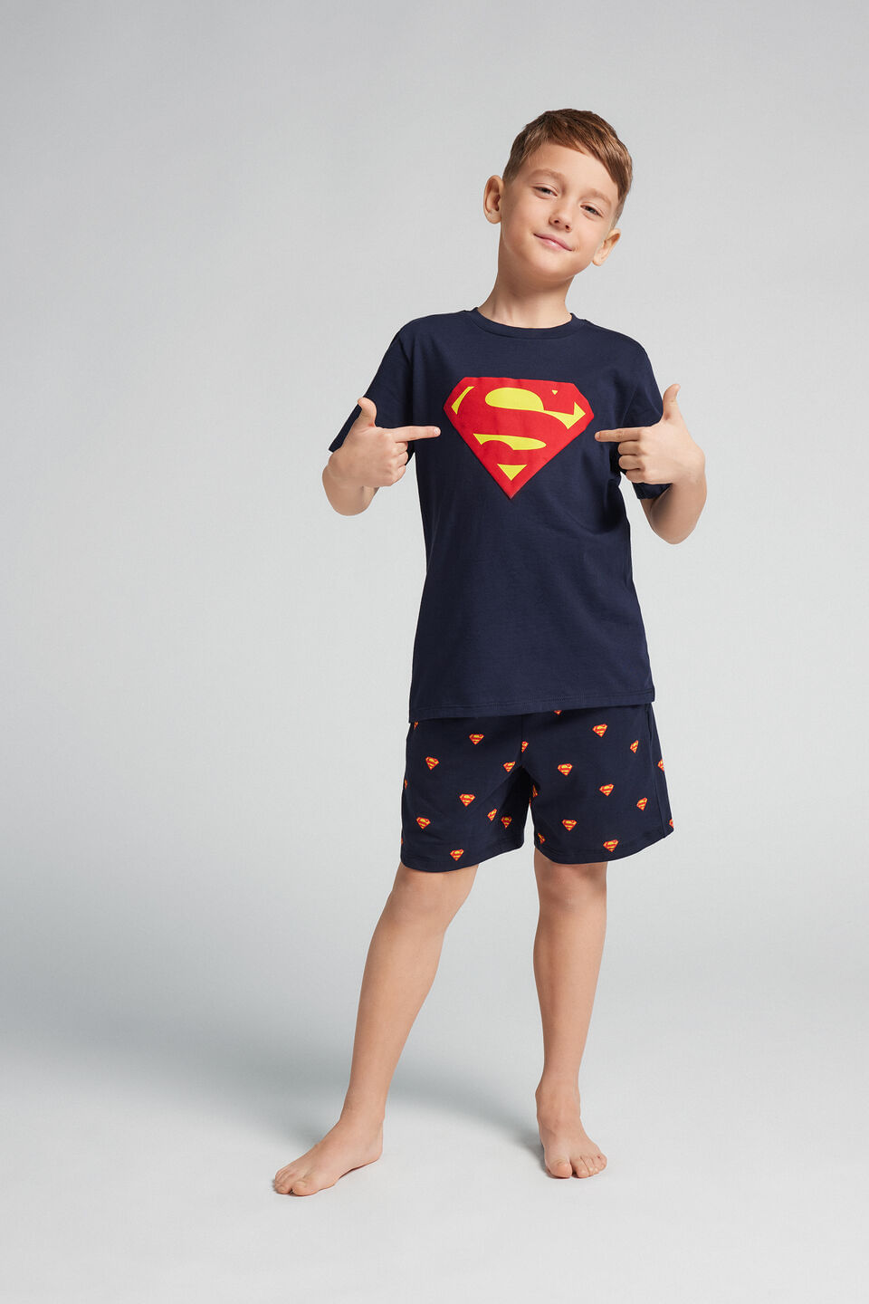 pijama curto superman em algodão infantil - azul