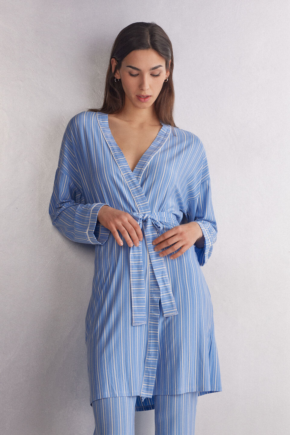 robe em modal oxford stripes - azul