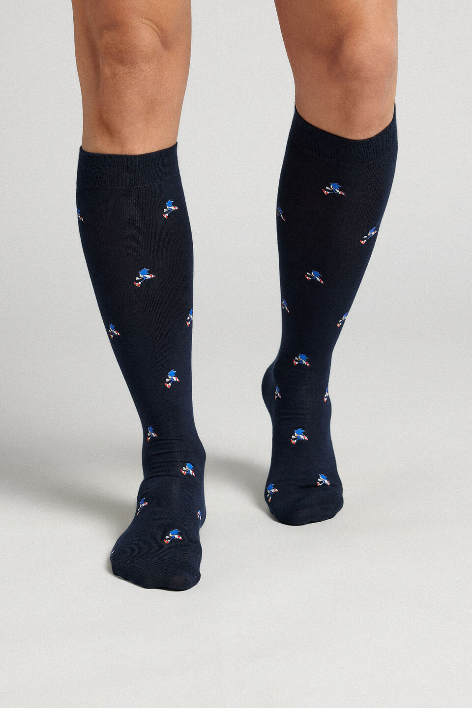 meias altas sonic em algodão - azul