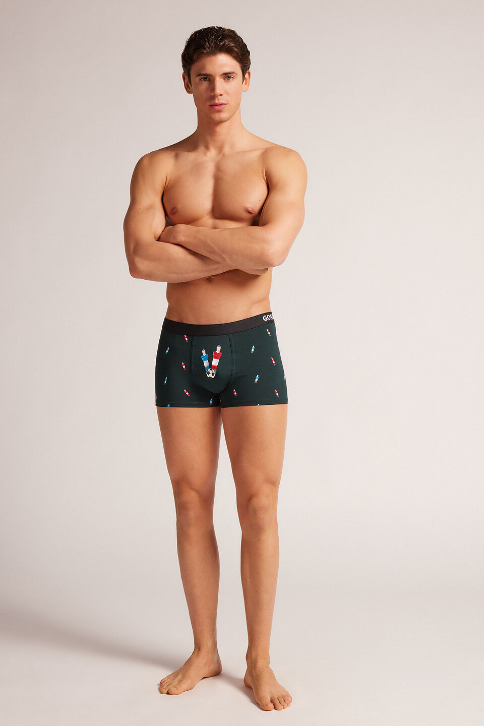 cueca boxer com estampa de pebolim em algodão supima - verde