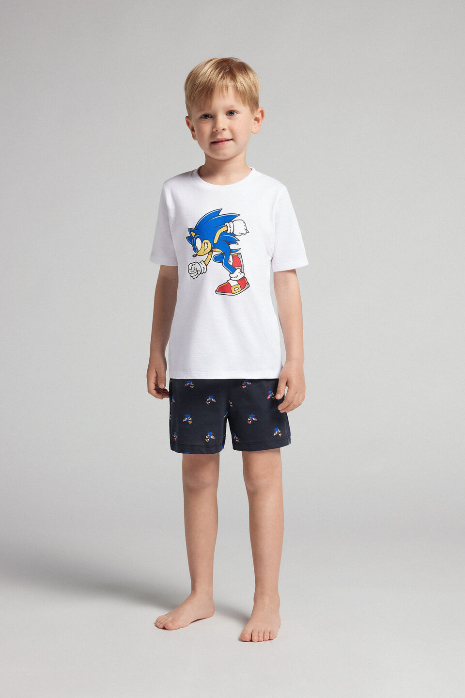 pijama curto sonic em algodão infantil - branco