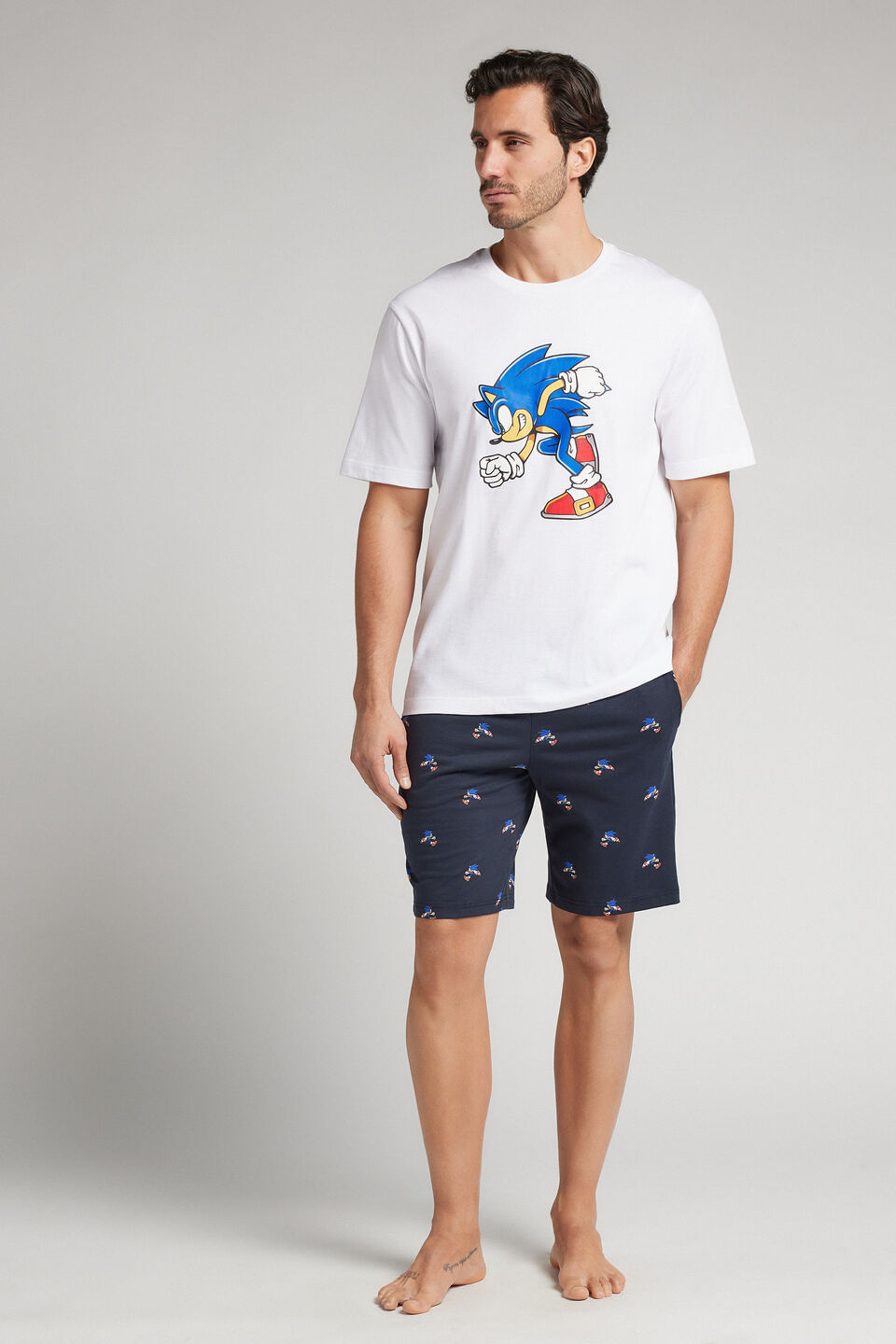 pijama curto sonic em algodão - branco