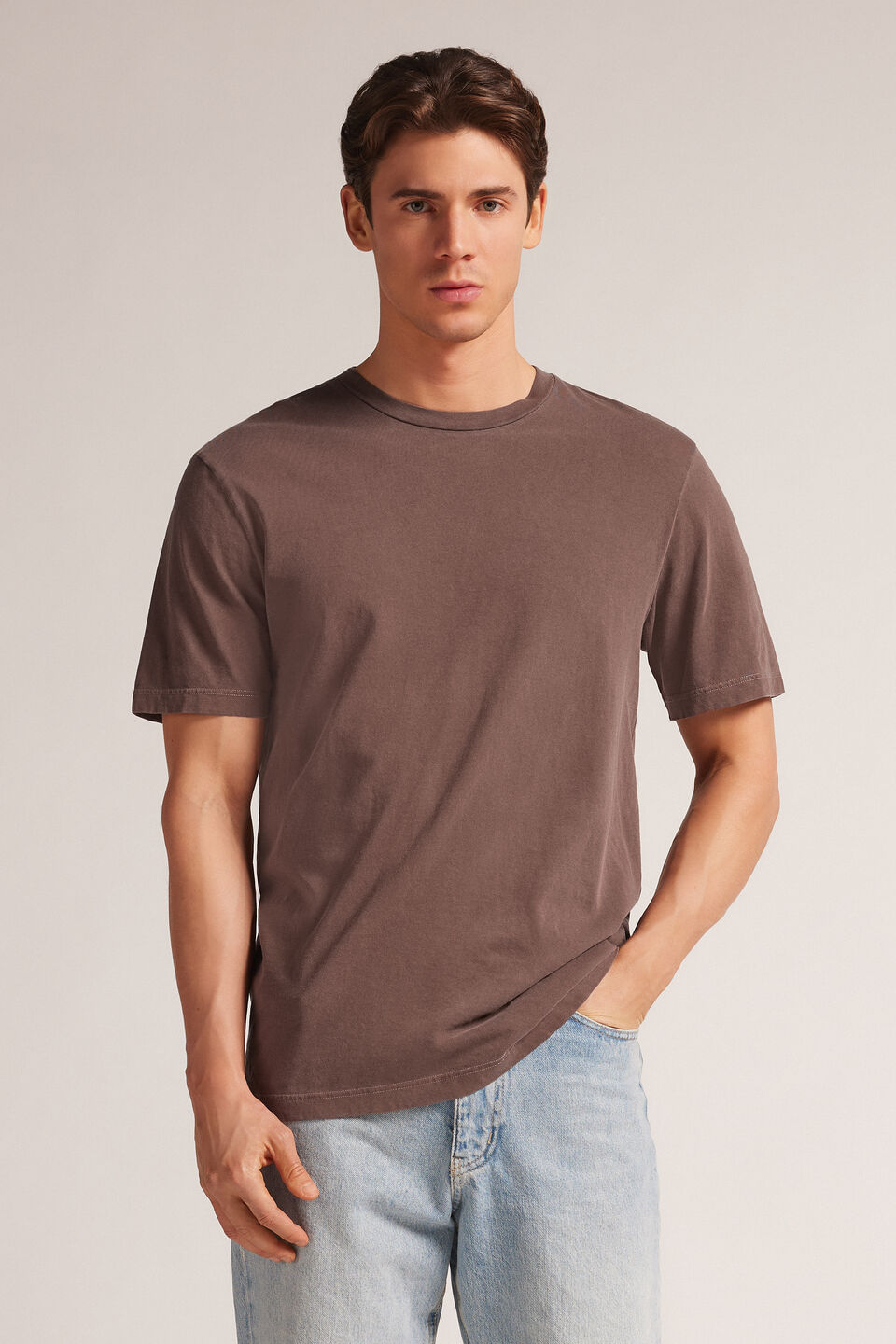 camiseta washed collection em algodão - marrom