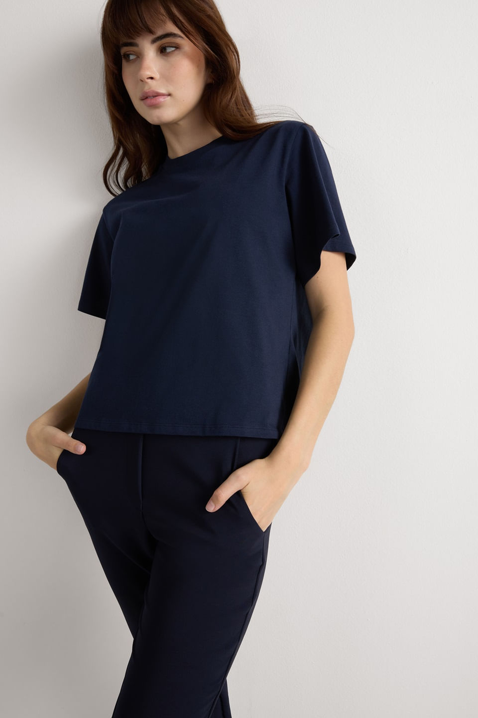 blusa de manga curta boxy fit em algodão - azul