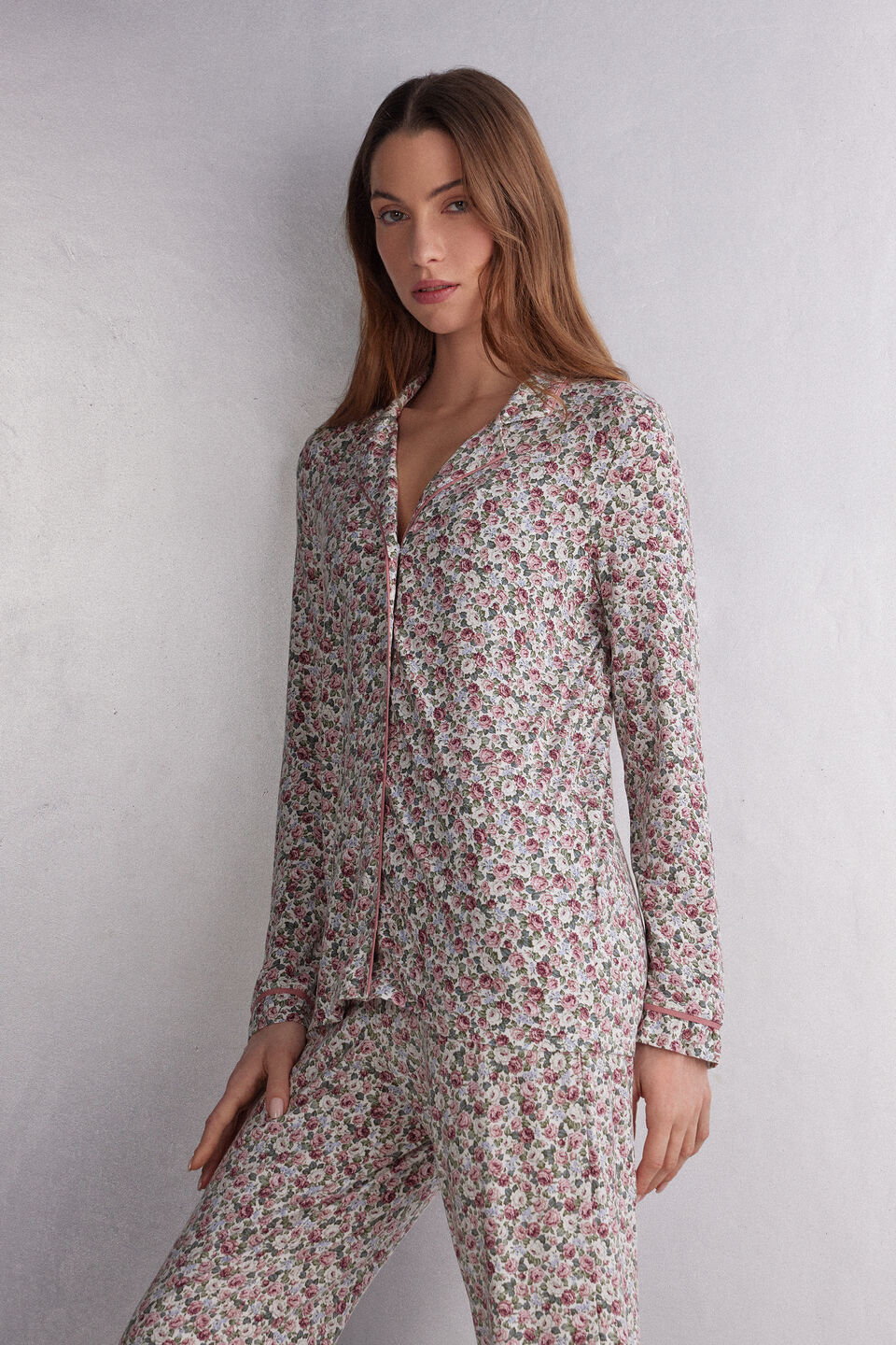 camisa de manga comprida floral romance - rosa