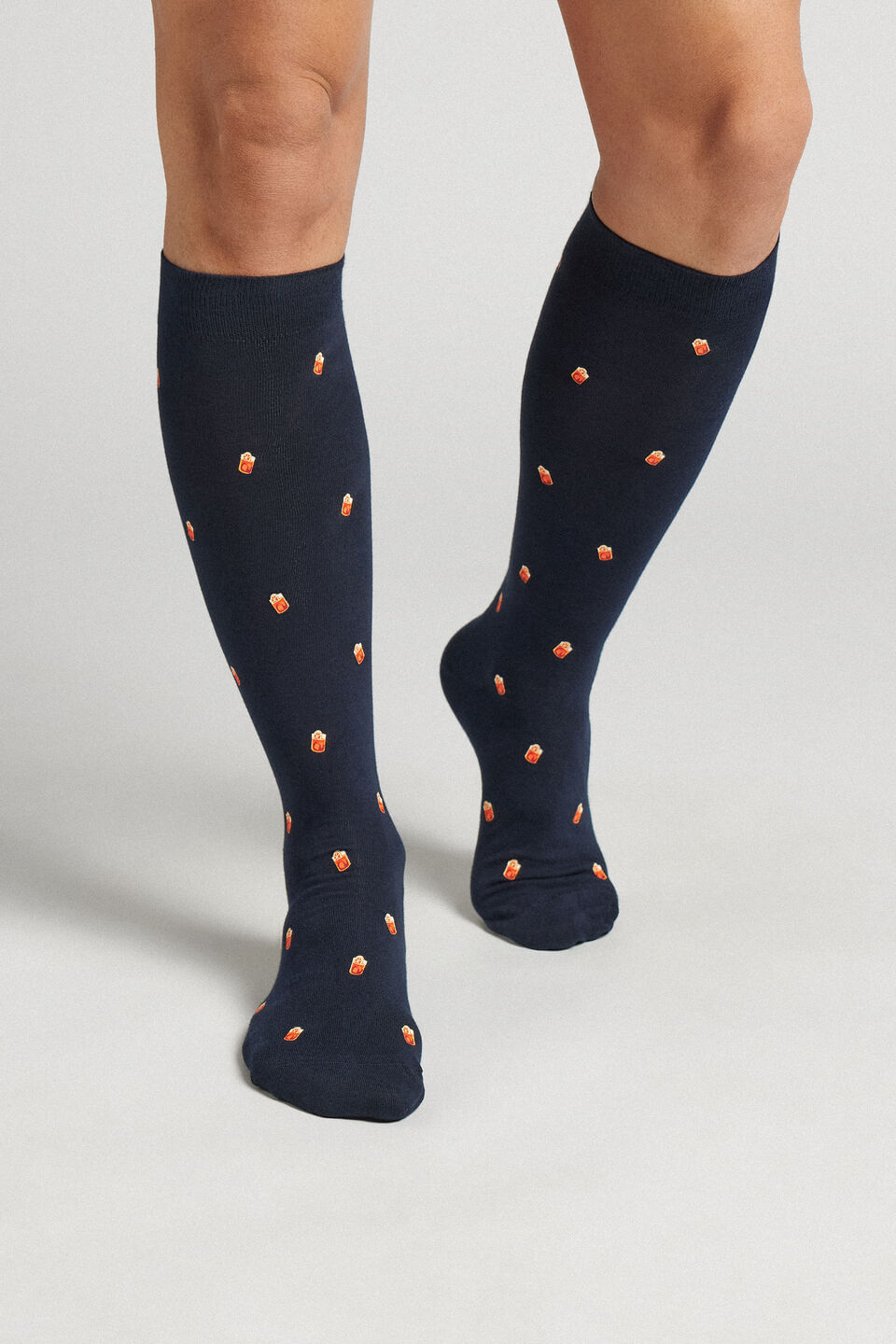 meias altas em algodão com estampa - azul