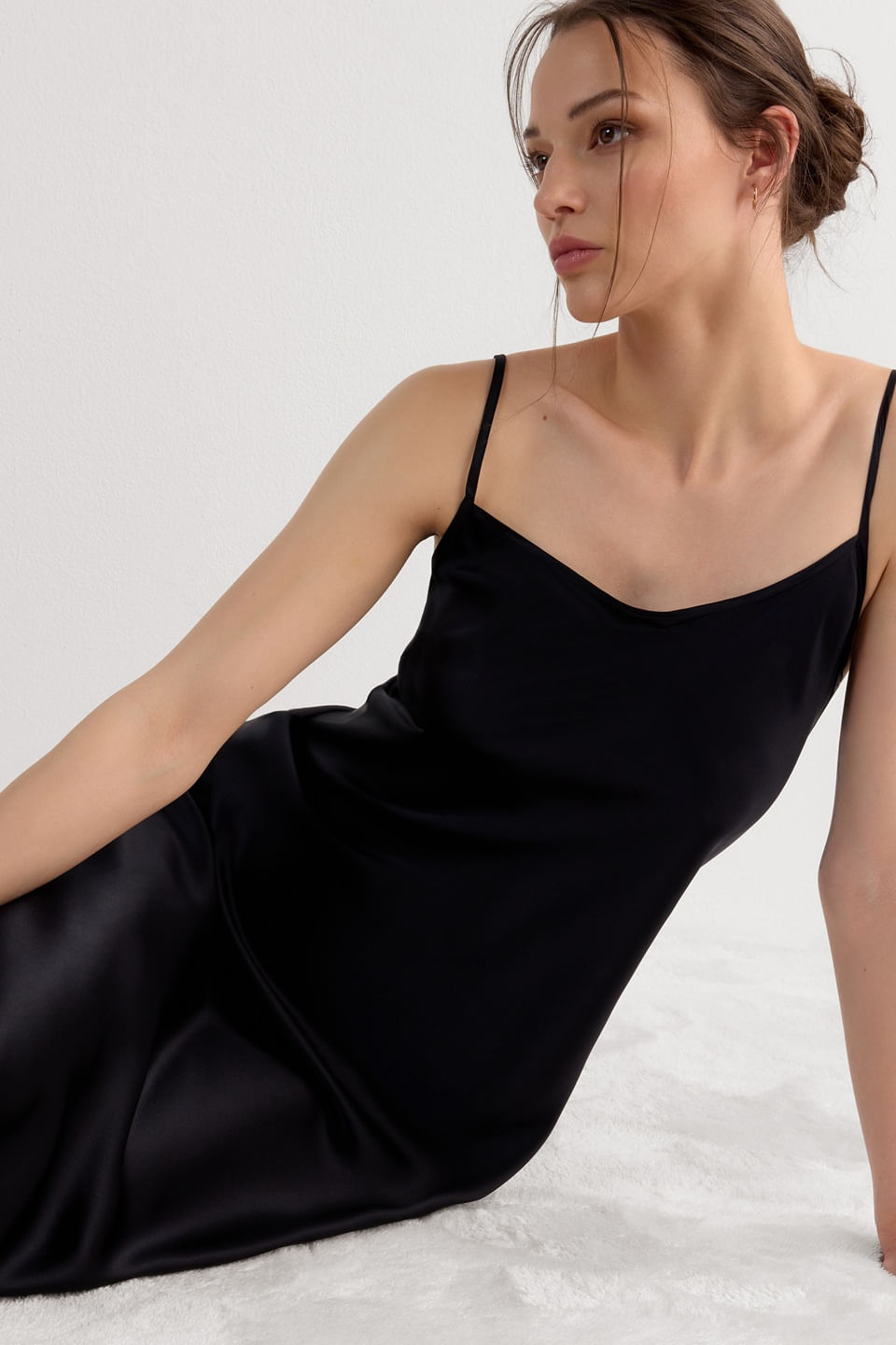 camisola longa de seda - preto