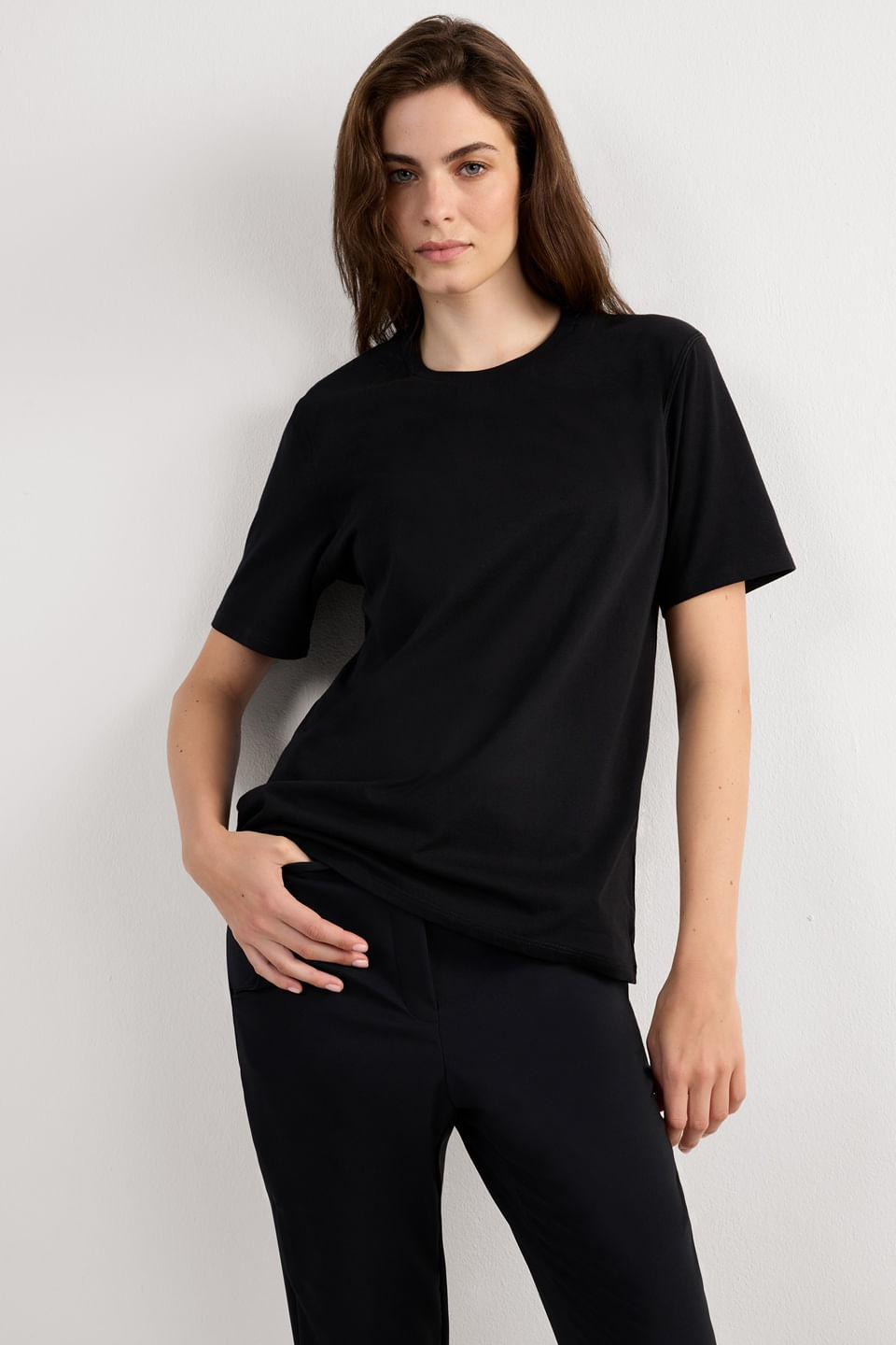 blusa de manga curta em algodão supima - preto