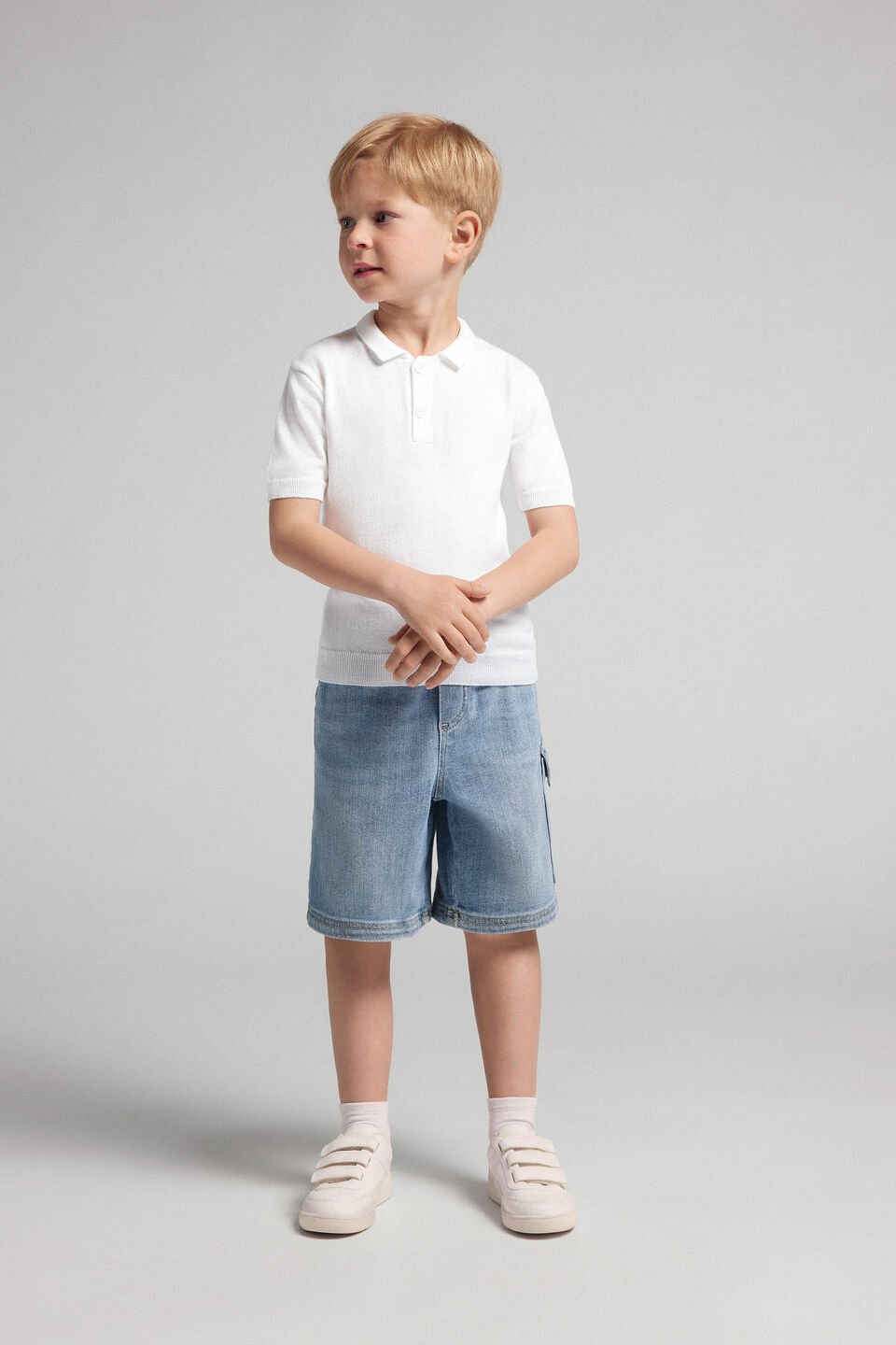 camiseta polo em algodão infantil - branco