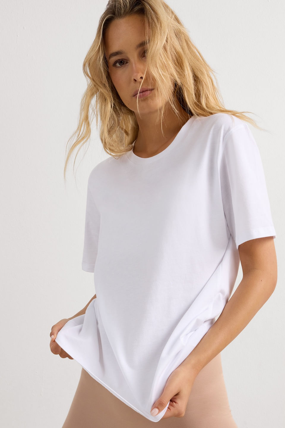 blusa de manga curta em algodão supima - branco
