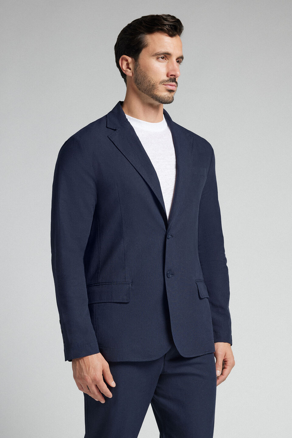 blazer em linho e algodão - azul