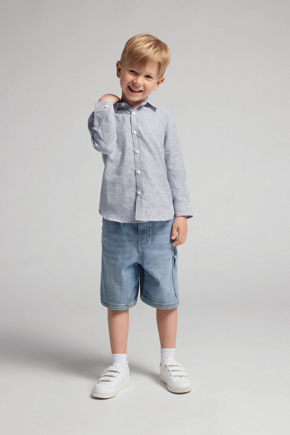 camisa em linho e algodão infantil - azul