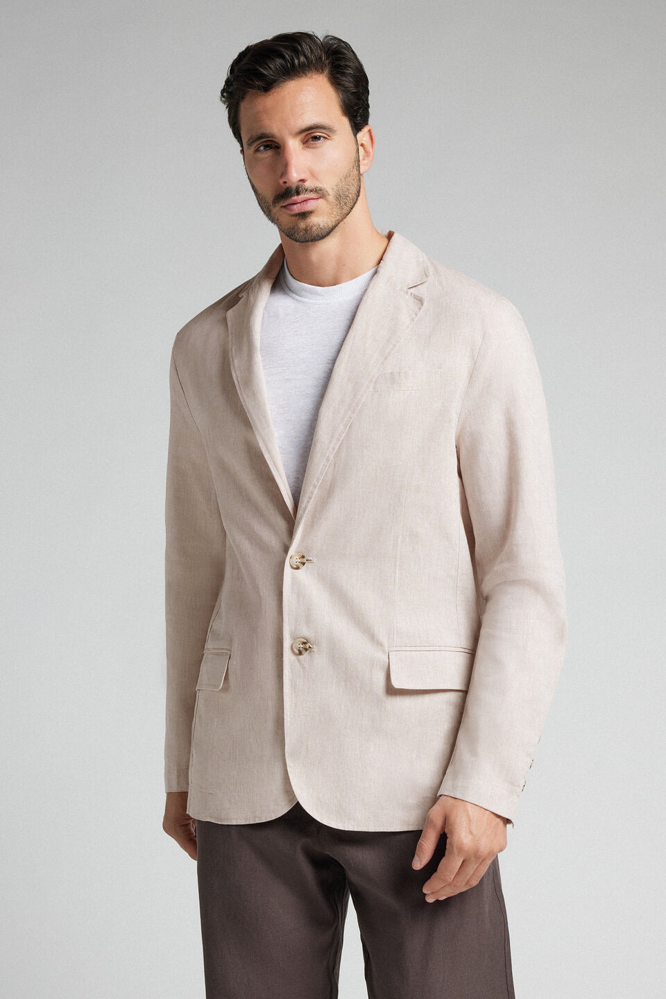 blazer em linho e algodão - bege