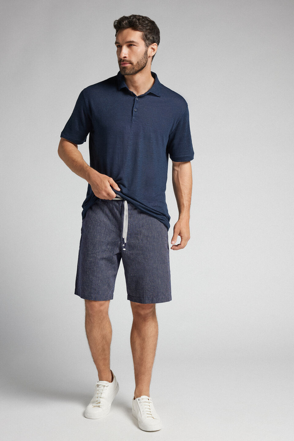 bermuda em linho e algodão - azul