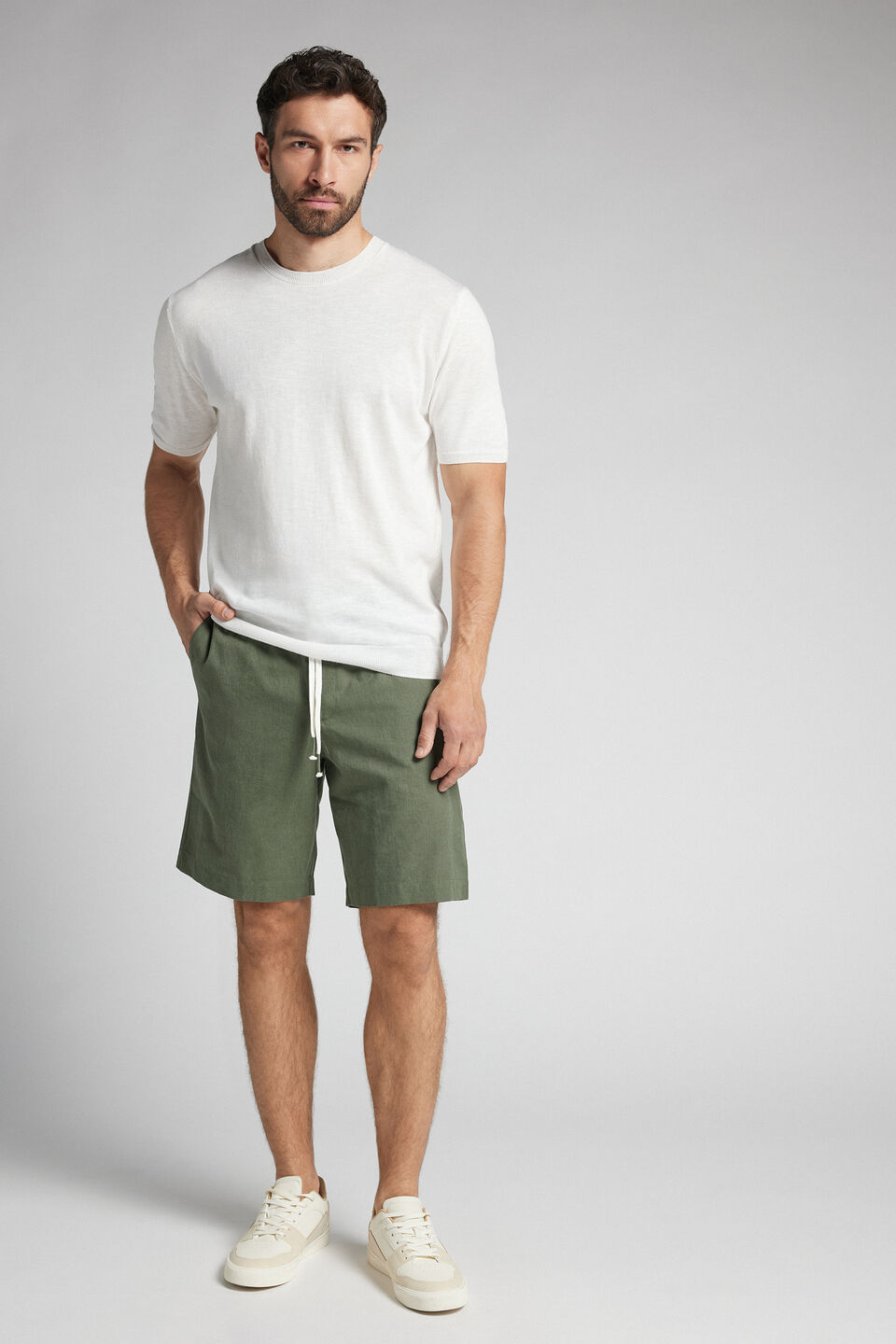 bermuda em linho e algodão - verde