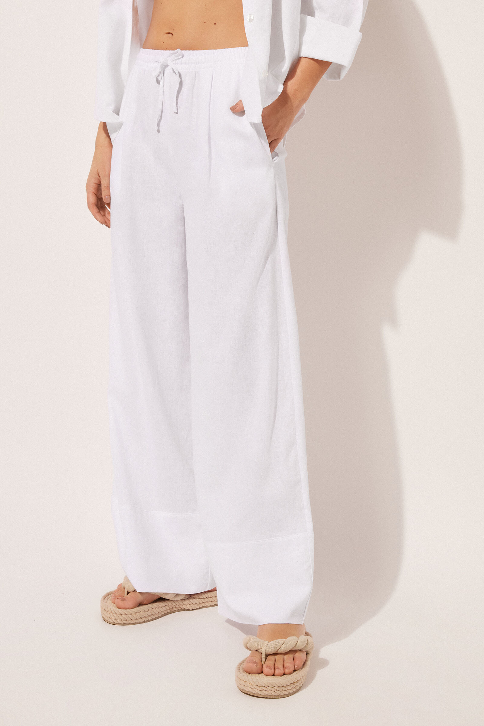 calça pantalona em linho e viscose - branco