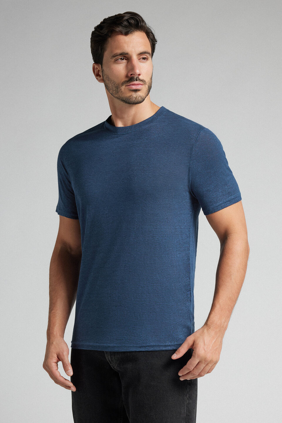 camiseta em linho - azul