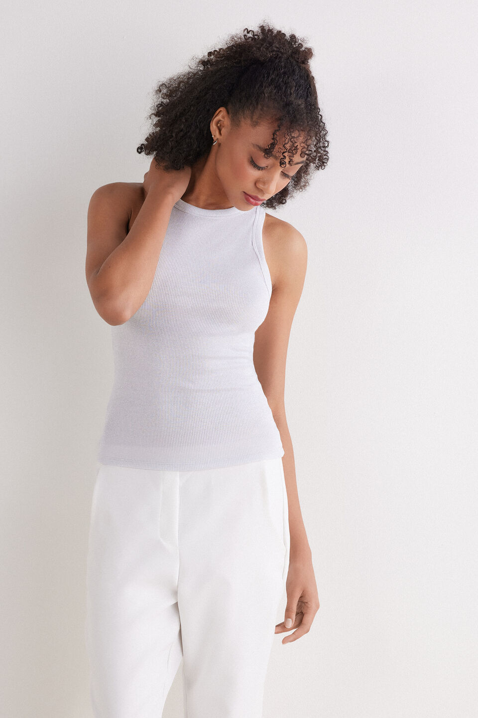 regata canelada em algodão lamê - cinza