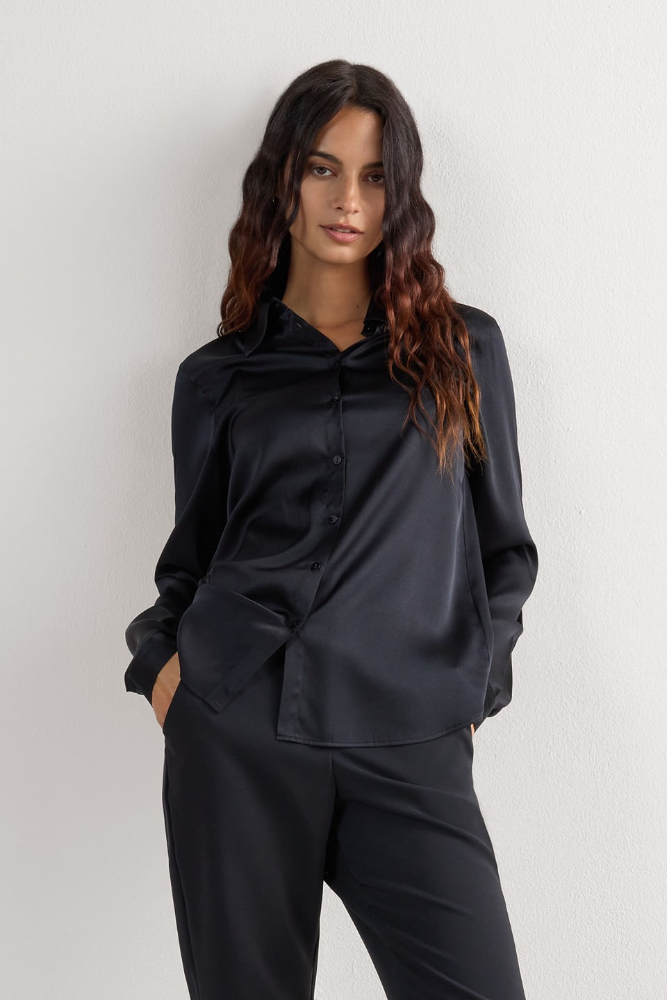 camisa em seda - preto