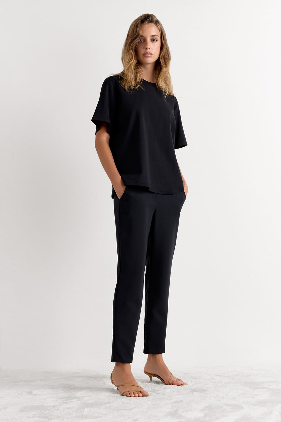 blusa de manga curta em algodão - preto