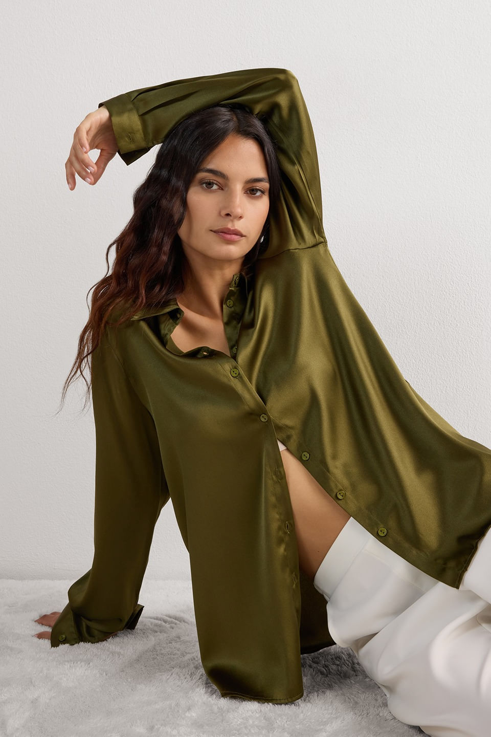 camisa em seda - verde