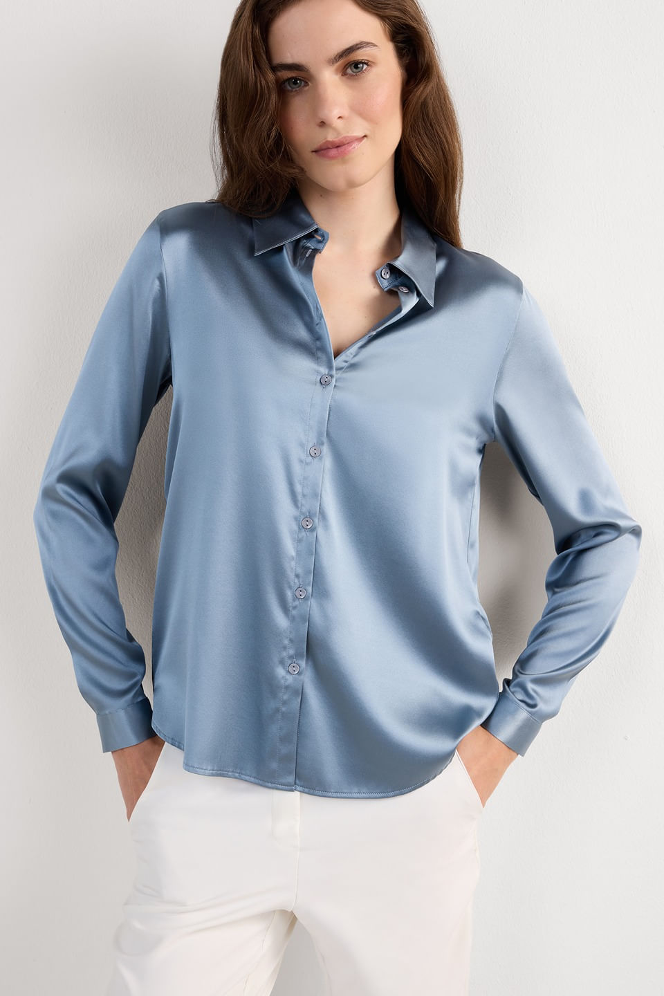 camisa em seda - azul