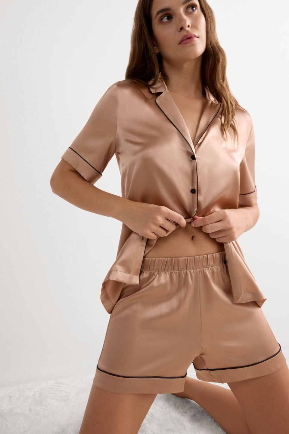 shorts em seda - rosa