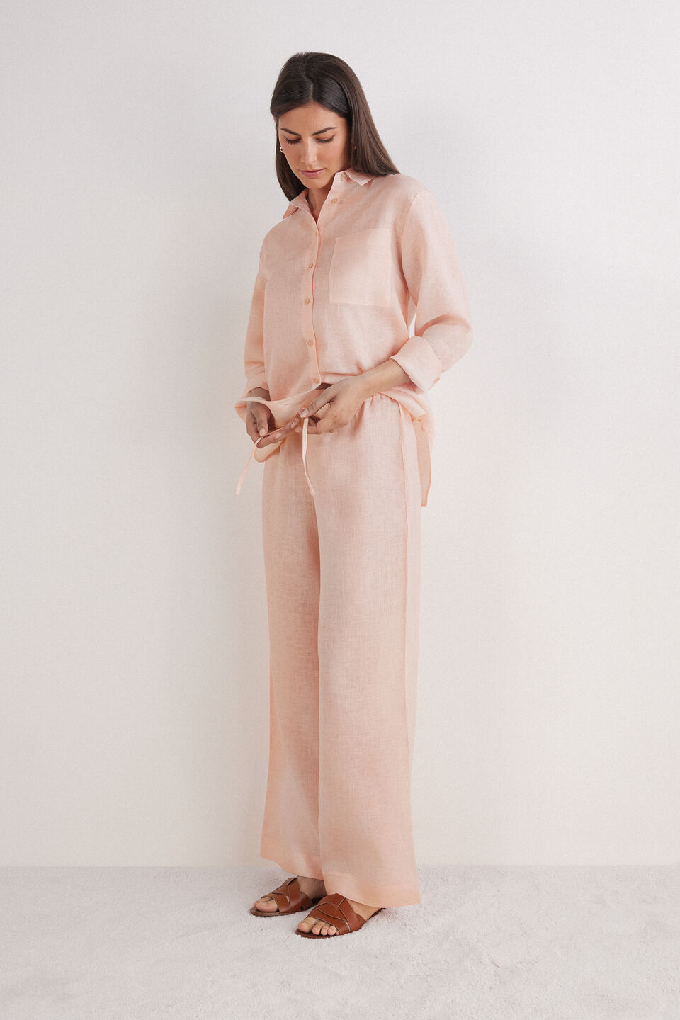 calça em linho the pure linen - rosa